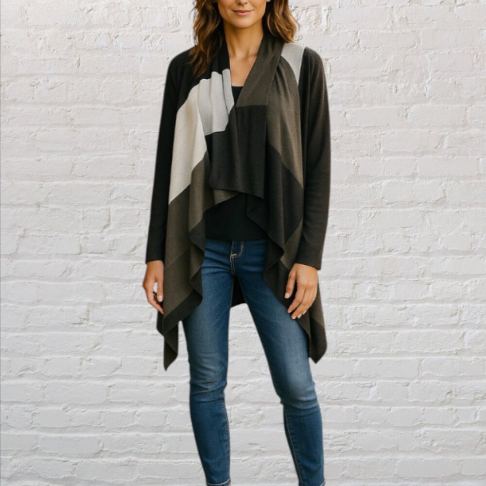 VENUS -- Cardigan, MultiColor/Earthtones Long Sleeve Patchwork w/Butterfly Hem